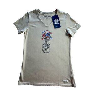 Life is Good Women’s SMALL Firefly “Grateful Jar” V Neck T-Shirt - NWT